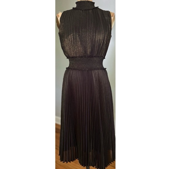 Nanette Lepore Black Gold Sleeveless Pleated Dress Size 2 - Picture 2 of 13